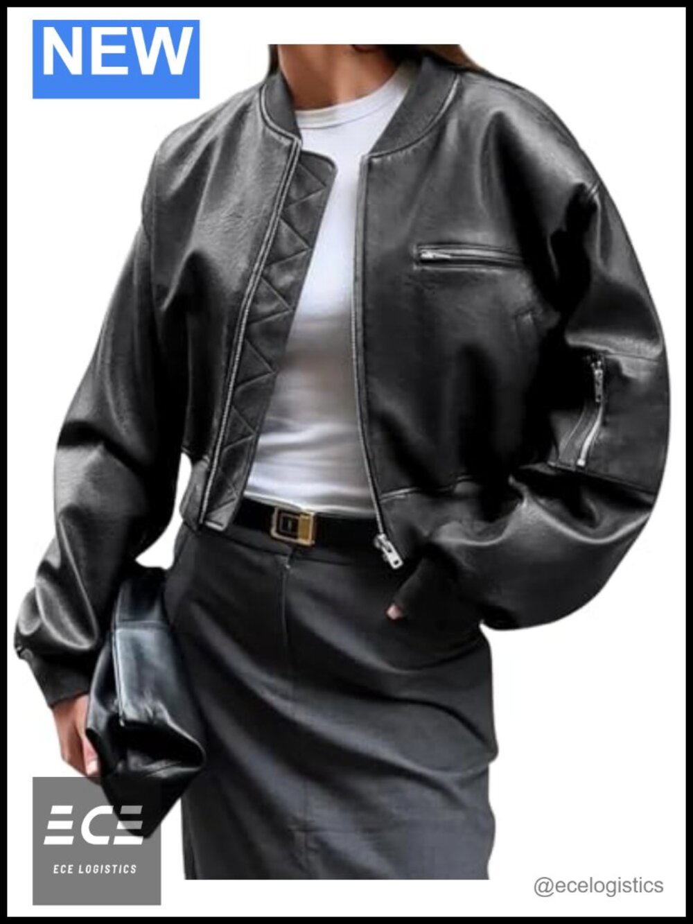 Faux Leather Bomber Jacket Cropped Biker Coat
